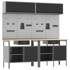 vidaXL Werkbank-Set mit Schubladen mit Regal 8 pcs Schwarz Stahl