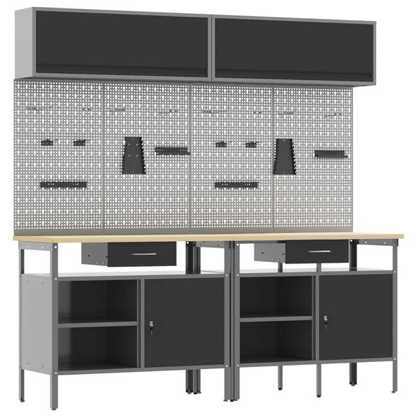 vidaXL Werkbank-Set 8 pcs Schwarz und Grau Pulverbeschichteter Stahl