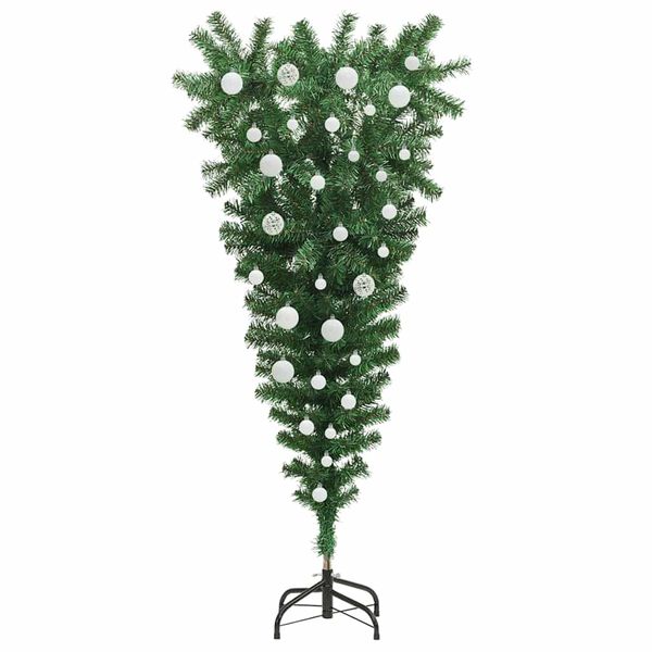 vidaXL Umgedrehter Kunst Weihnachtsbaum mit Kugelset Gr&uuml;n 120 cm PVC