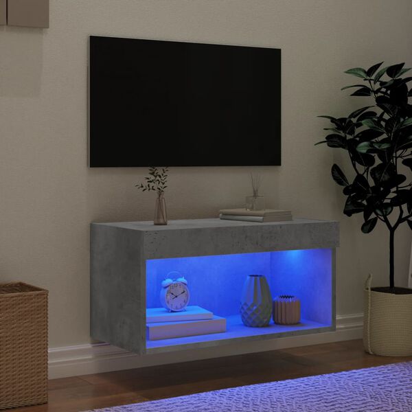 vidaXL TV-Schrank mit LED-Leuchten Betongrau 60x30x30 cm