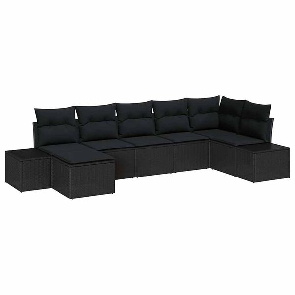vidaXL Garten-Sofa-Set mit Kissen 7 pcs Schwarz Poly-Rattan