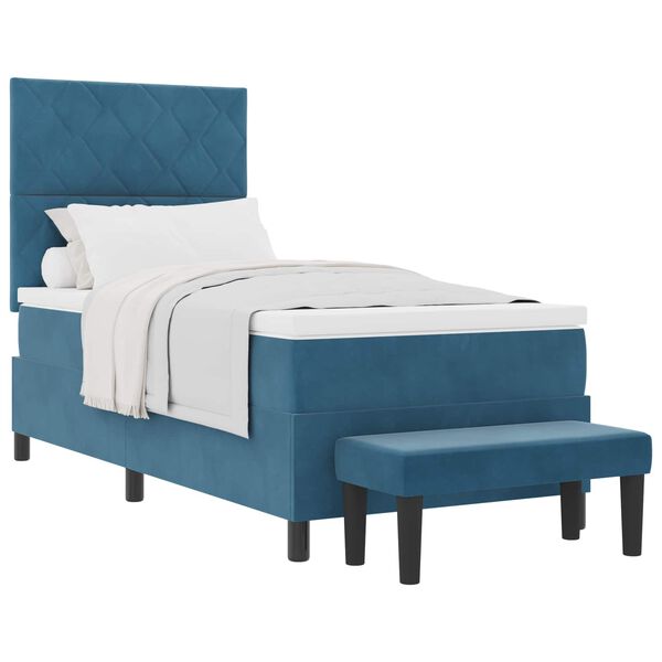 vidaXL Boxspringbett mit Matratze Dunkelblau 90 x 190 cm Samt