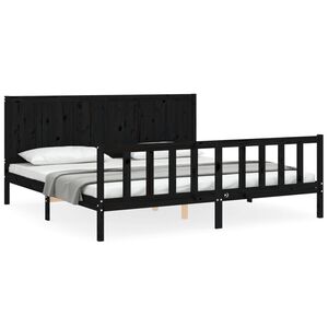 vidaXL Massivholzbett mit Kopfteil Schwarz 200x200 cm