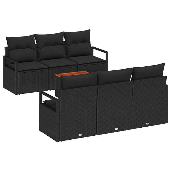 vidaXL Gartensofa-set mit Kissen 7 pcs Schwarz Poly-Rattan