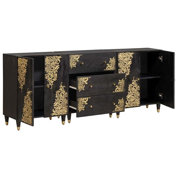 vidaXL Badezimmerschrank-Set mit Regal 3 pcs Schwarz 180 x 33 x 75 cm