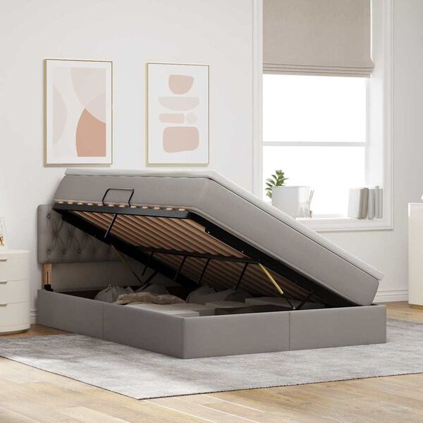vidaXL Bett mit Stauraum und LED mit Matratze Taupe 140 x 200 cm Stoff