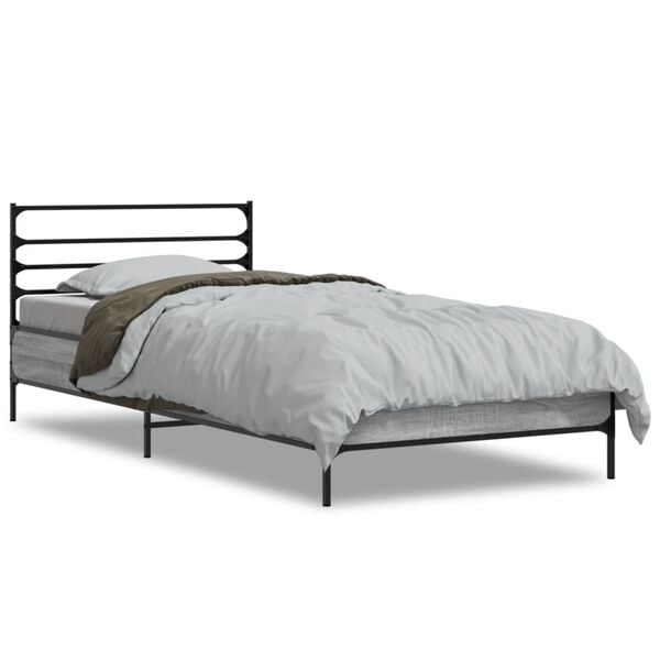vidaXL Bettgestell Grau Sonoma 90x190 cm Holzwerkstoff und Metall