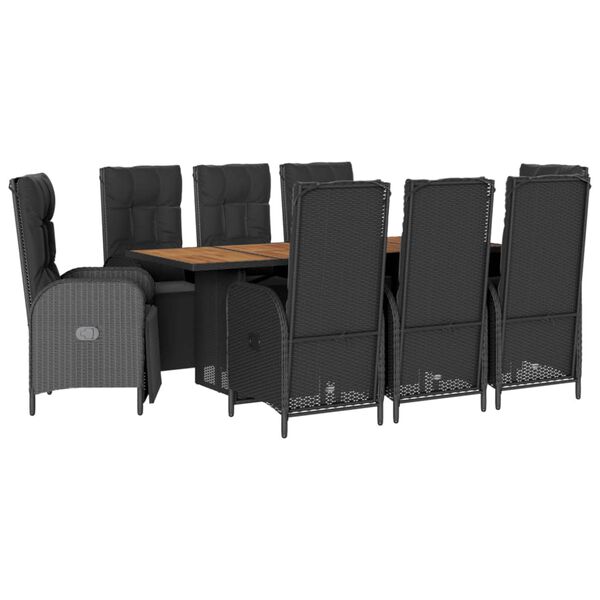vidaXL 9-tlg. Garten-Essgruppe mit Kissen Schwarz Poly Rattan