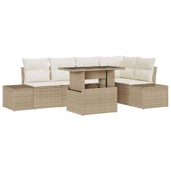 vidaXL Gartensofa-set mit Kissen 6 pcs Beige Poly-Rattan