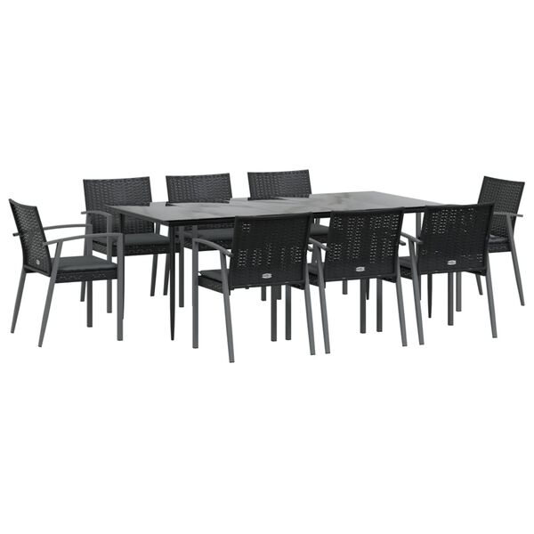 vidaXL 9-tlg. Garten-Essgruppe mit Kissen Poly Rattan und Stahl