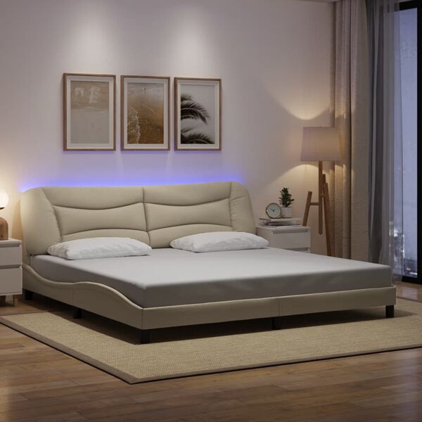 vidaXL Bettgestell mit LED ohne Matratze "Hvar" Creme 200x200 cm Stoff