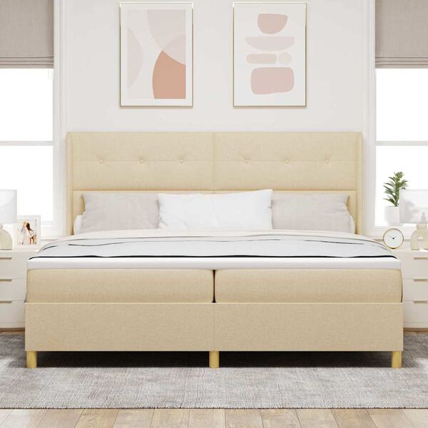 vidaXL Boxspringbett mit Matratze Creme 140 x 200 cm Stoff