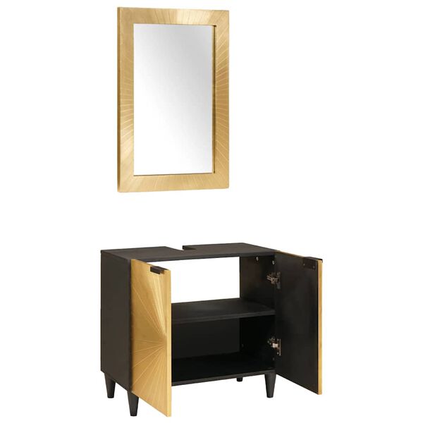 vidaXL Badezimmerschrank-Set 2 pcs Schwarz und Gold Massivholz Mango