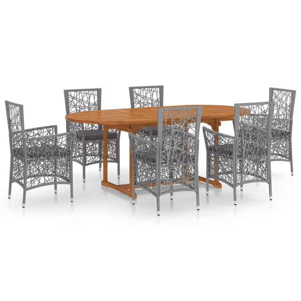 vidaXL 7-tlg. Garten-Essgruppe Poly Rattan Grau