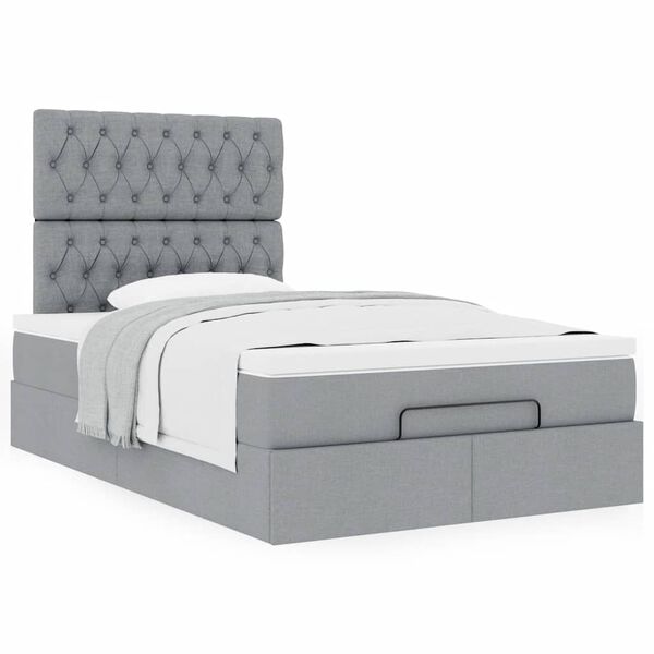 vidaXL Ottoman-Bett mit Matratze Hellgrau 120x200 cm Stoff