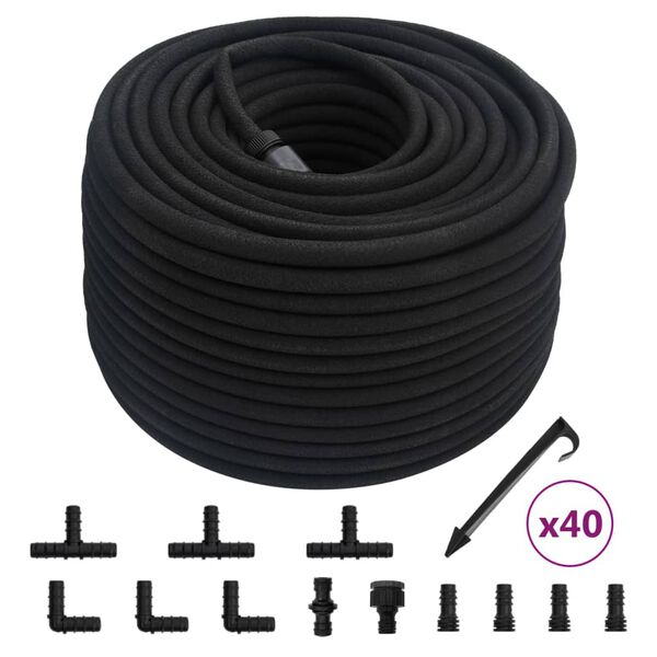 vidaXL Tropfschlauch Schwarz 0,6" 100 m Gummi