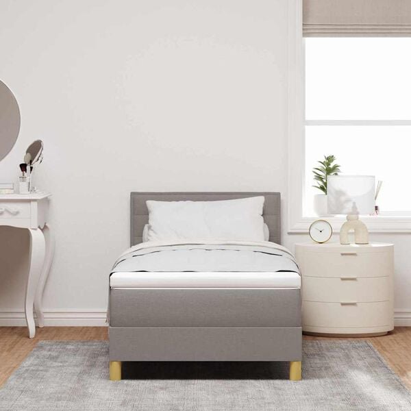 vidaXL LED Boxspringbett mit LED-Lichtleisten Taupe 90 x 190 cm Stoff
