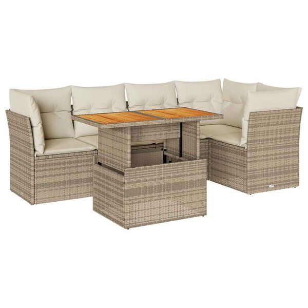 vidaXL 6-tlg. Garten-Sofagarnitur mit Kissen Beige Poly Rattan