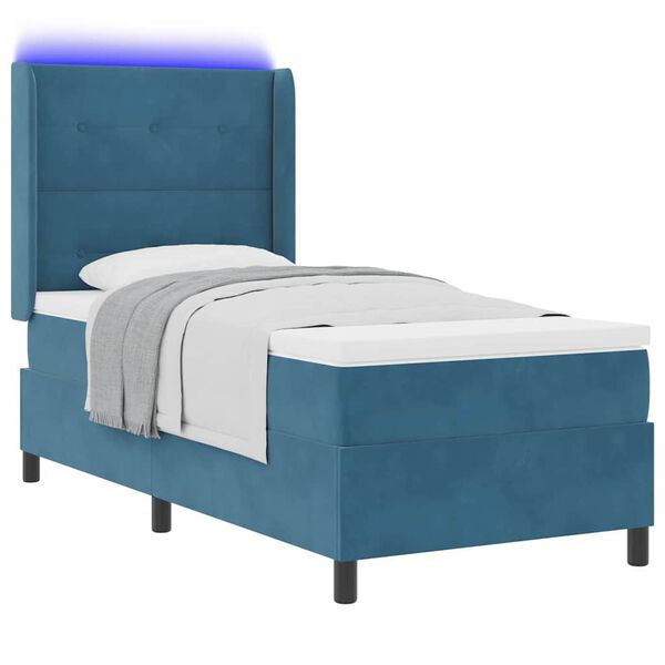 vidaXL LED Boxspringbett mit Matratze Blau 90 x 190 cm Samt