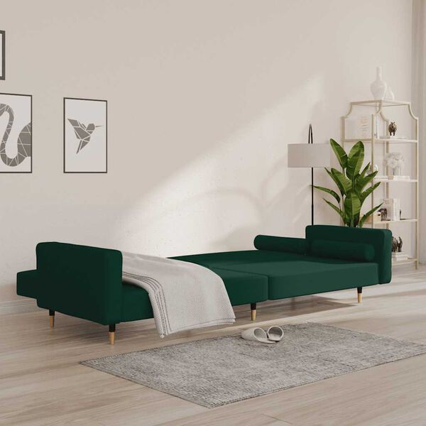 vidaXL Schlafsofa 2-Sitzer mit 2 Kissen Dunkelgr&uuml;n Samt