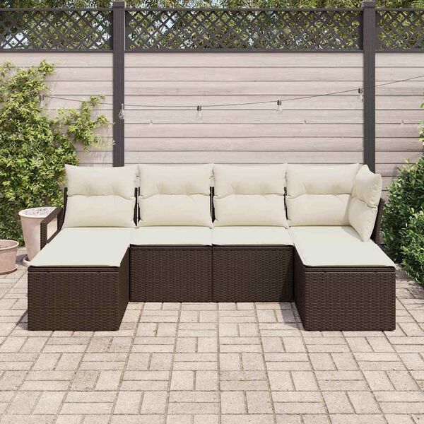 vidaXL Sofa Set mit Kissen 6 pcs Braun Poly Rattan