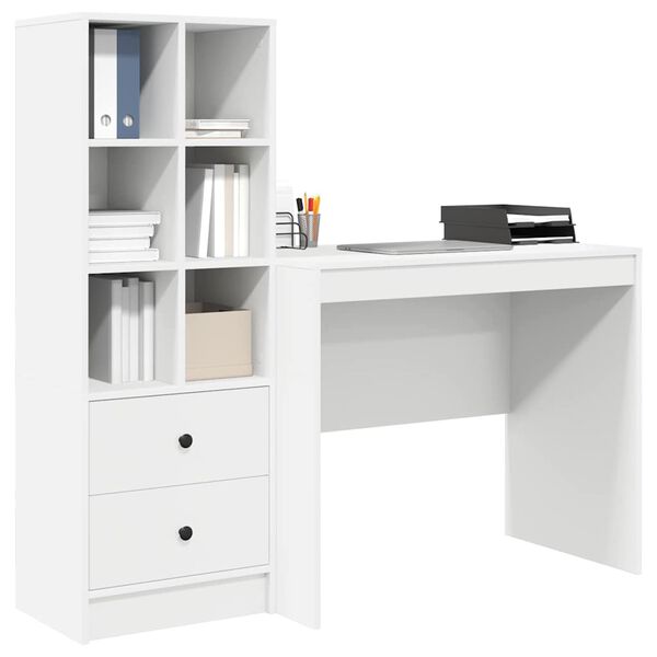 vidaXL Schreibtisch mit Schubladen 2 pcs Wei&szlig;