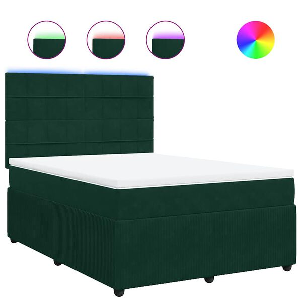 vidaXL Boxspringbett mit Matratze Dunkelgr&uuml;n 140x190 cm Samt