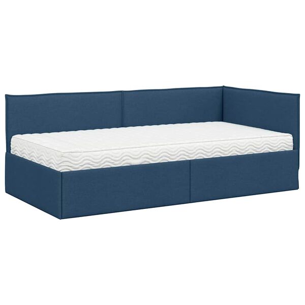vidaXL Eckbettgestell mit Matratze mit Kopfteil 2 pcs Blau Samt