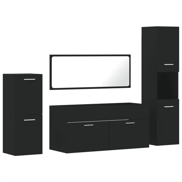 vidaXL 4-tlg. Badm&ouml;bel-Set Schwarz Holzwerkstoff