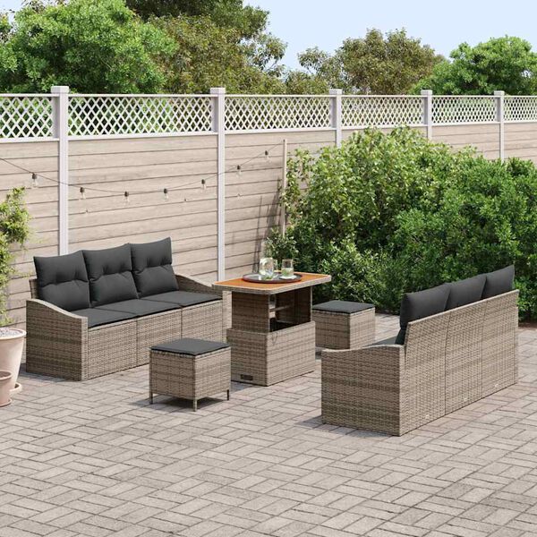 vidaXL Garten-Sofa-Set mit Kissen 9 pcs Grau Poly Rattan