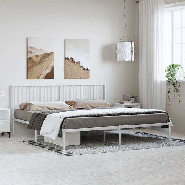 vidaXL Bettgestell mit Kopfteil Metall Wei&szlig; 193x203 cm