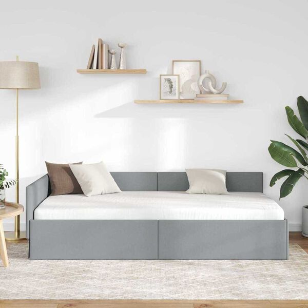 vidaXL Eckbettgestell mit Kopfteil Hellgrau 100 cm x 200 cm Samt