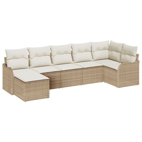 vidaXL Garten-Sofa-Set mit Kissen 7 pcs Beige und Wei&szlig; Poly Rattan