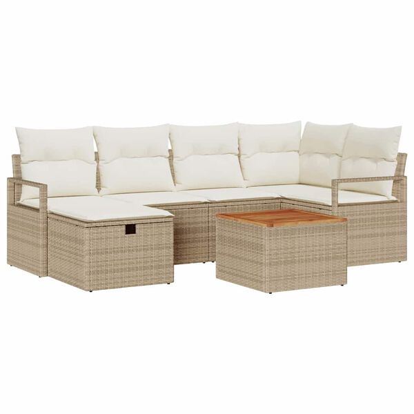 vidaXL Garten-Sofa-Set mit Kissen mit Speicher 7 pcs Beige Poly Rattan
