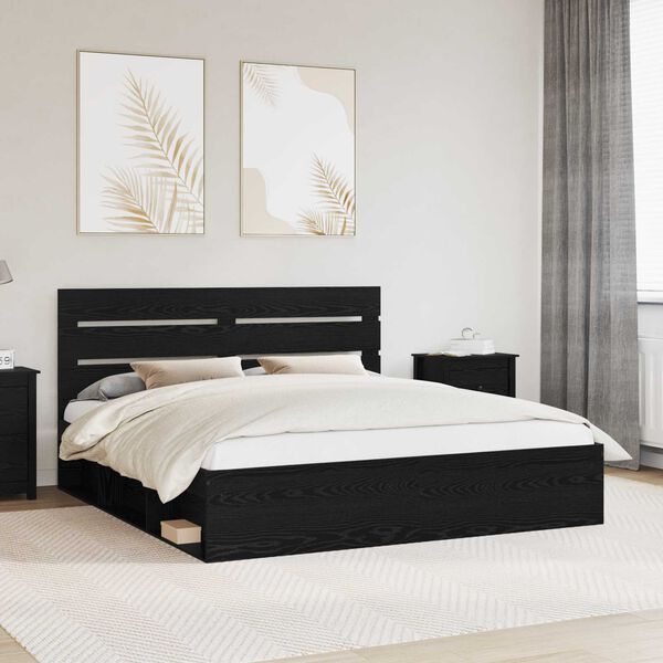 vidaXL Bettrahmen Schwarz 200 x 200 cm Massives Kiefernholz