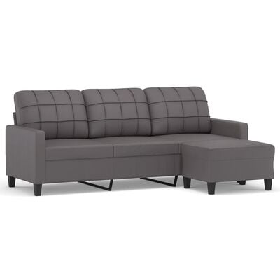 vidaXL 3-Sitzer-Sofa mit Hocker Grau 180 cm Kunstleder