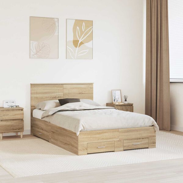vidaXL Bettrahmen mit Kopfteil Sonoma-Eiche 135 x 190 cm Holzwerkstoff