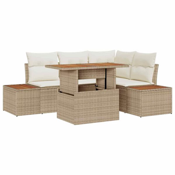vidaXL Garten-Sofa-Set mit Speicher 5 pcs Beige Poly Rattan