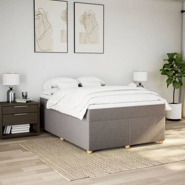 vidaXL Boxspringbett mit Matratze Taupe 160x200 cm Stoff