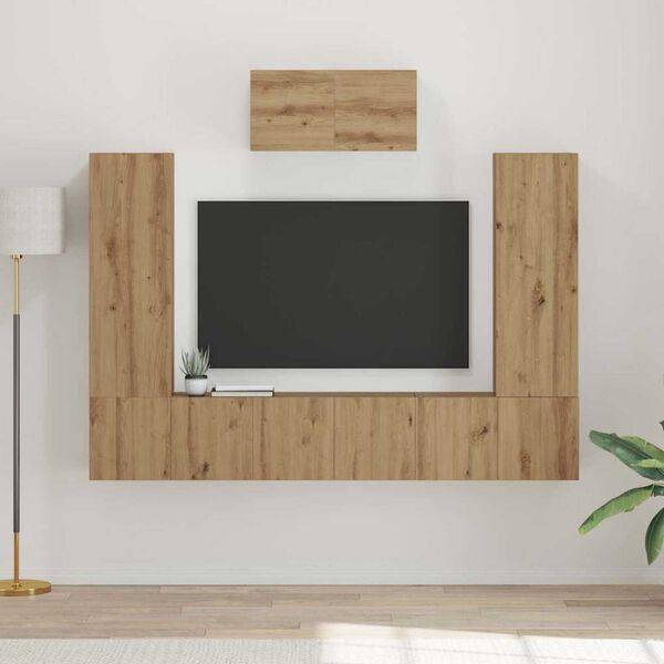 vidaXL TV-Schrankset Wandmontiert 7 pcs Artisan-Eiche Holzwerkstoff