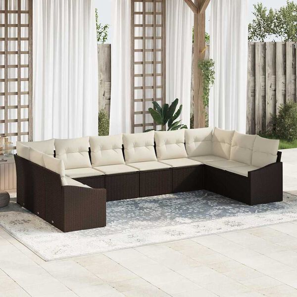 vidaXL Gartensofa-set mit Speicher 10 pcs Braun und Creme Poly-Rattan
