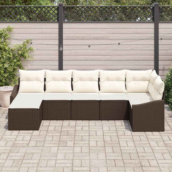 vidaXL Garten-Sofa-Set mit Kissen 7 pcs Braun und Creme Poly-Rattan