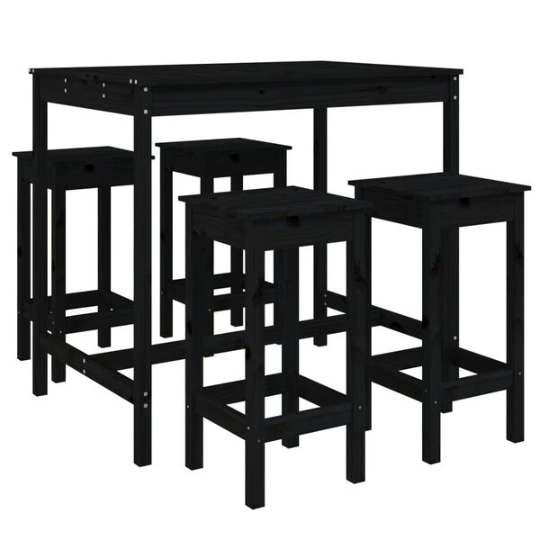 vidaXL 5-tlg. Gartenbar-Set Schwarz Massivholz Kiefer