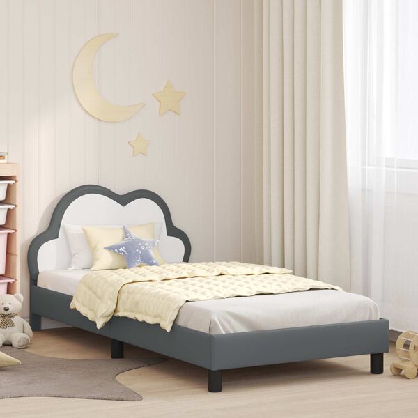 vidaXL Kinderbettgestell mit Kopfteil Hellgrau 90 x 190 cm PU
