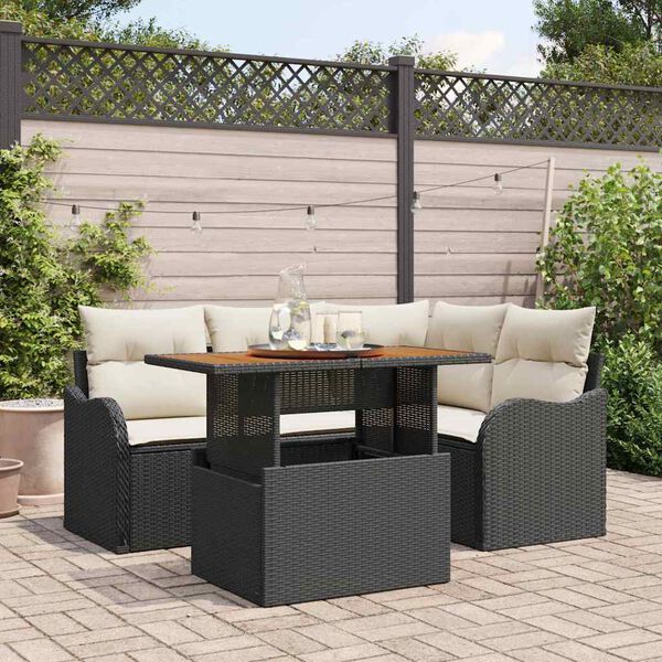 vidaXL Garten-Sofa-Set mit Kissen 5 pcs Schwarz und Creme