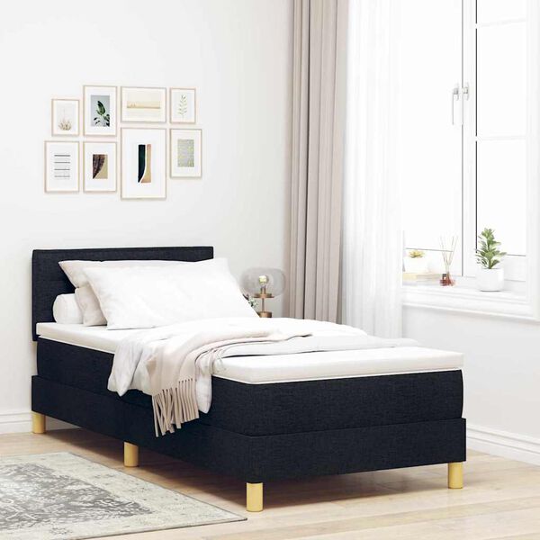 vidaXL LED Boxspringbett mit Matratze Schwarz 100 x 200 cm Stoff
