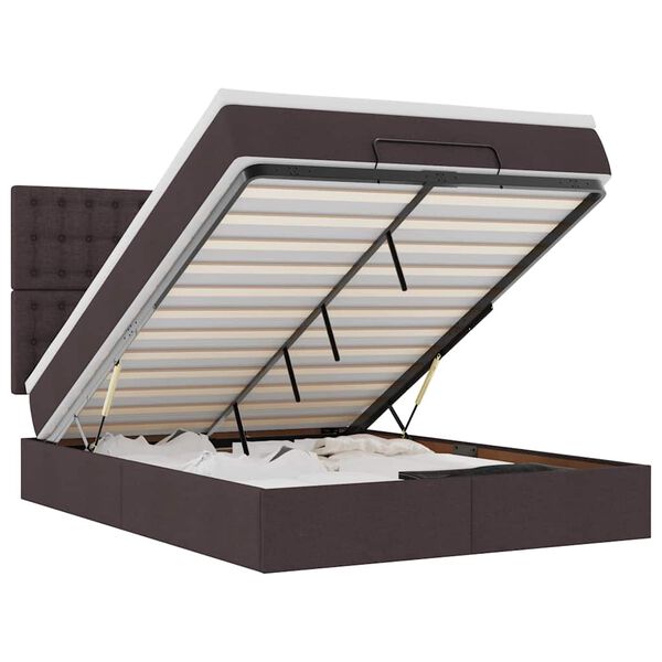 vidaXL Ottoman-Bett mit Matratze & LEDs Dunkelbraun 140x200 cm Stoff