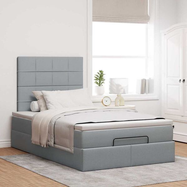 vidaXL Ottoman-Bett mit Matratze Hellgrau 120x200 cm Stoff