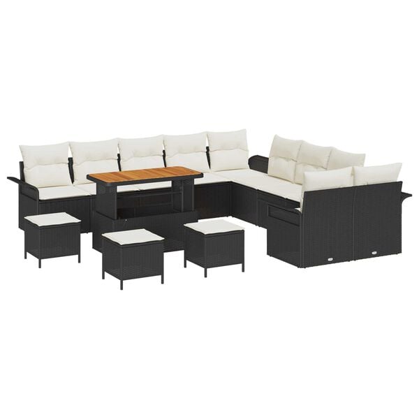 vidaXL Garten-Sofa-Set mit Kissen mit Kissen 14 pcs Schwarz und Creme