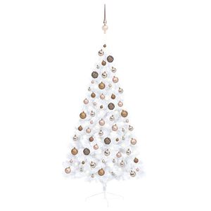 vidaXL K&uuml;nstlicher Halb-Weihnachtsbaum Beleuchtung Kugeln Wei&szlig; 150 cm